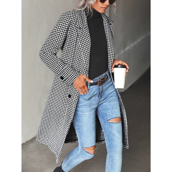 BohoGypsyDreamer.com Jackets & Blazers - Houndstooth Lapel Collar Double Breasted Overcoat pea coat